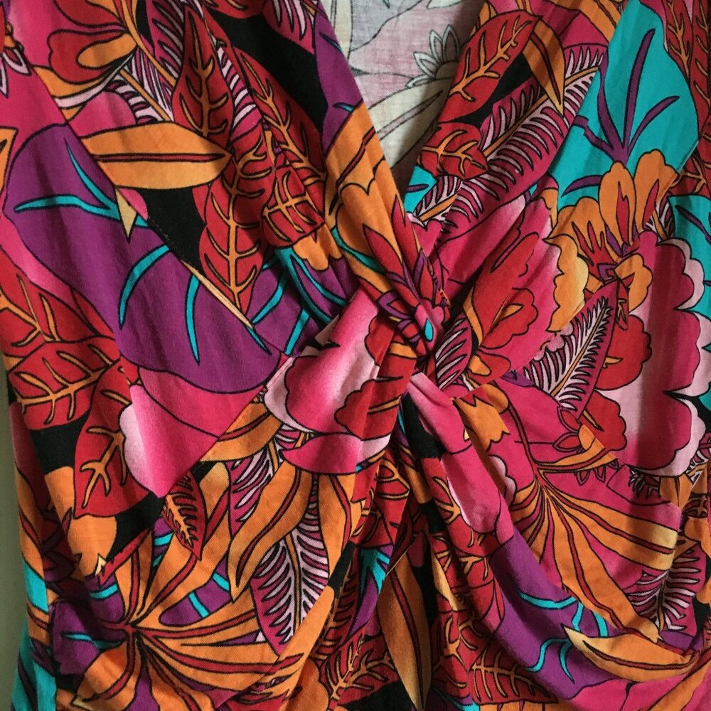 Cable & Gauge Hawaiian Hibiscus Tropical Top Viscose Twist Front XL - Picture 4 of 15